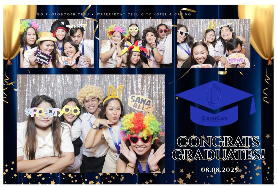 CleverCare graduates celebrating with friends at the photobooth