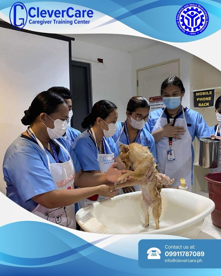 CleverCare students practicing pet bathing as part of daily care skills